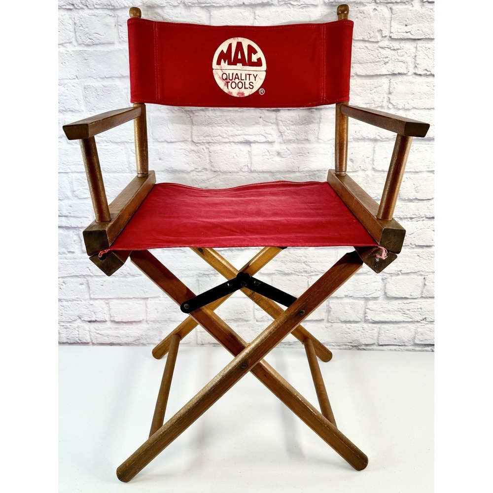 *A* Vintage Mac Quality Tools Wood Directors Chair Red Canvas 34" Wooden